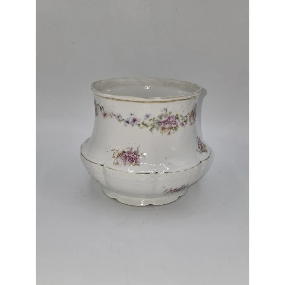 Schumann Bavarian Vintage Floral Porcelain Cachepot Vase Pink Flowers Gold‎ Trim